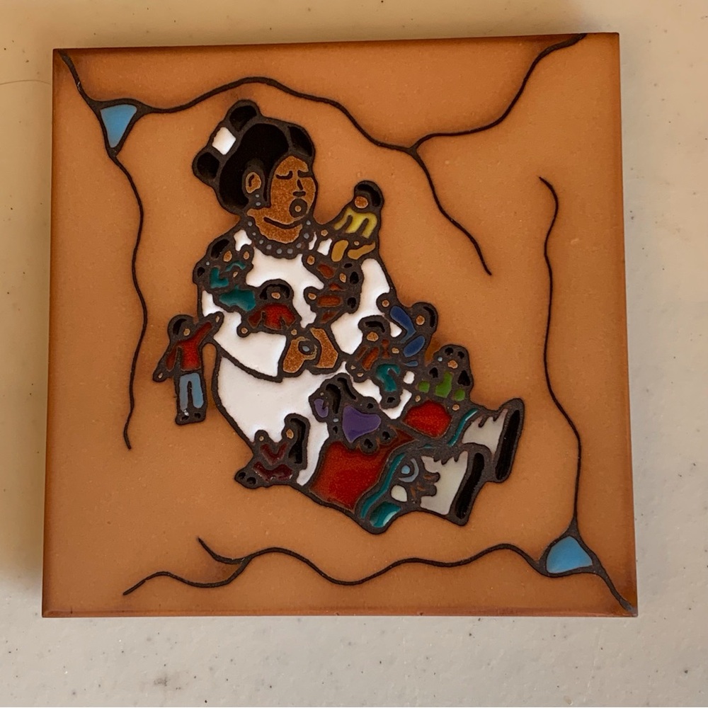 Vintage Cleo Teissedre Navajo Woman “The Story Teller” Hand Painted Tile 6”X6”